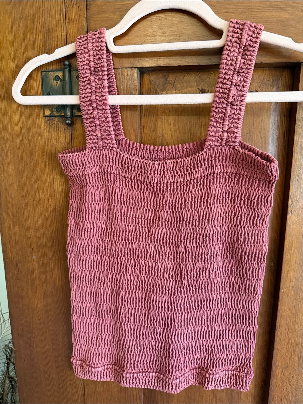 Smocked Knit Tank Top in Dusty Mauve